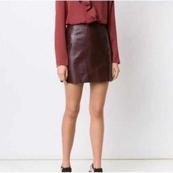 Theory Dresses & Skirts - THEORY Women Faux Leather clean pencil Skirt bedford NWT burgundy size 12